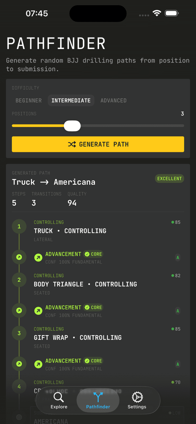 Grapla — Pathfinder drilling sequence screen
